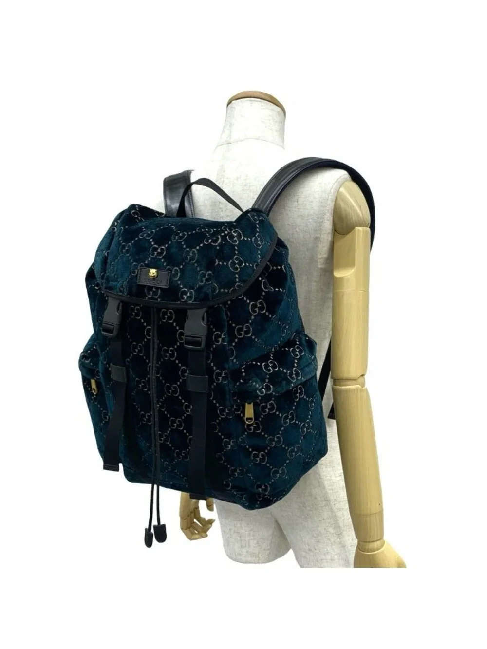 Gucci GG Velvet Velour Leather Backpack Green Black